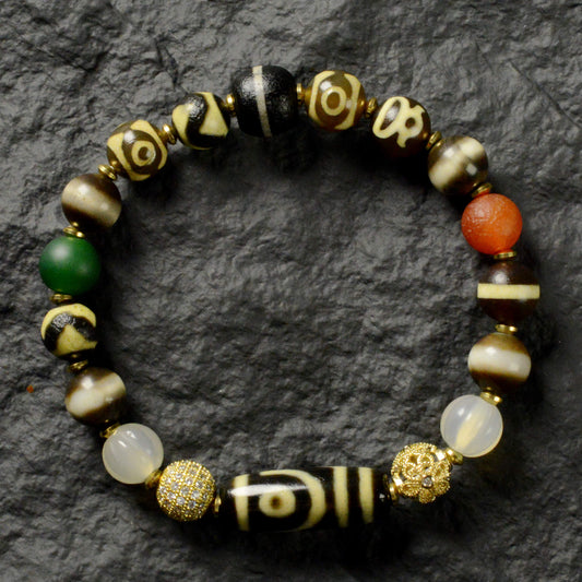 Vajra Two-Eyed Dzi Bead Bracelet — Harmony in Duality