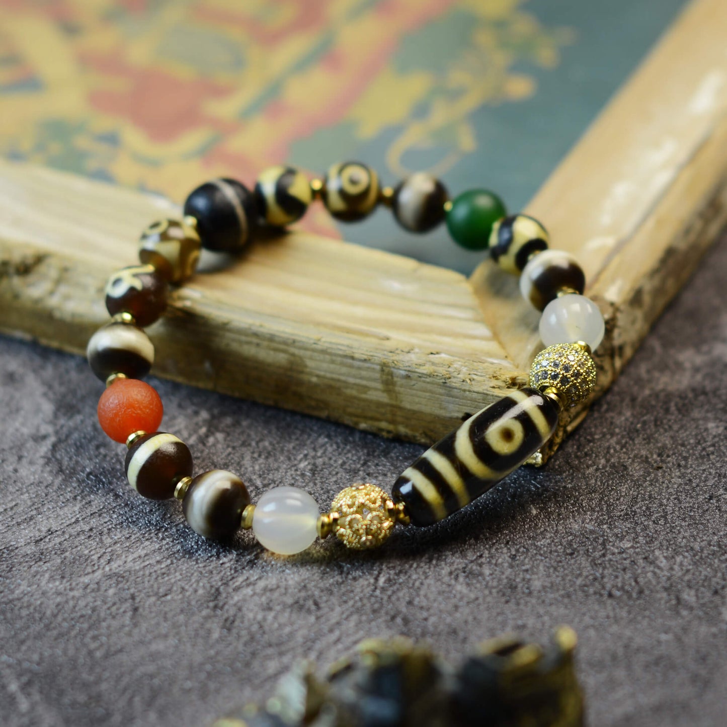 Vajra Two-Eyed Dzi Bead Bracelet — Harmony in Duality