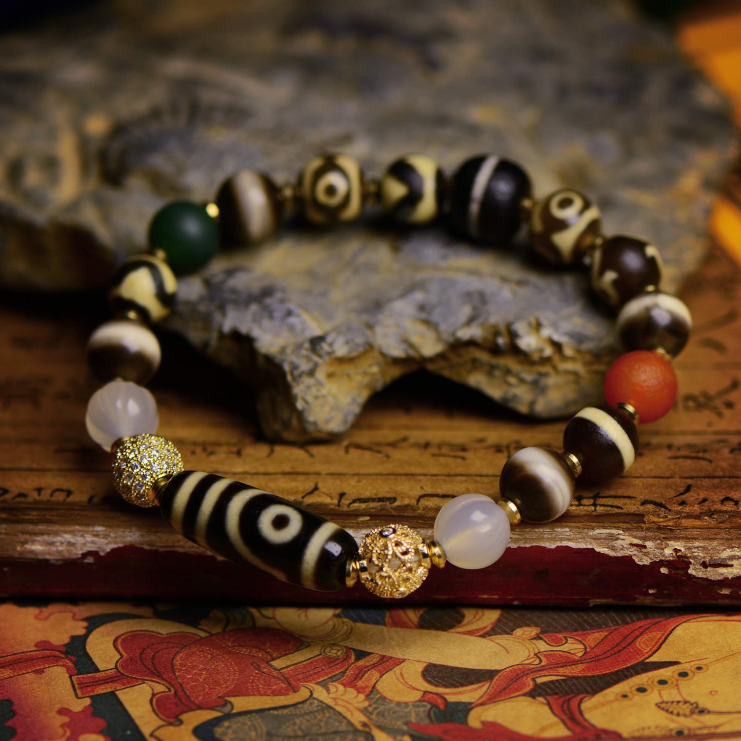 Vajra Two-Eyed Dzi Bead Bracelet — Harmony in Duality