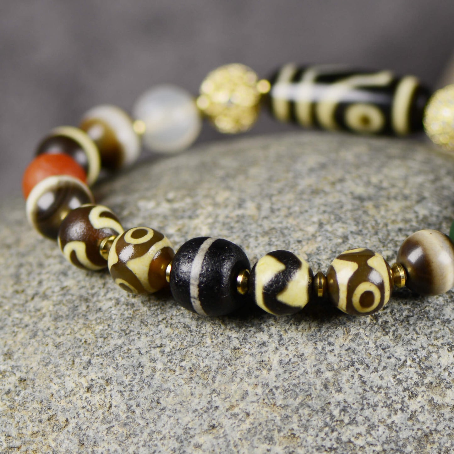 Vajra Two-Eyed Dzi Bead Bracelet — Harmony in Duality