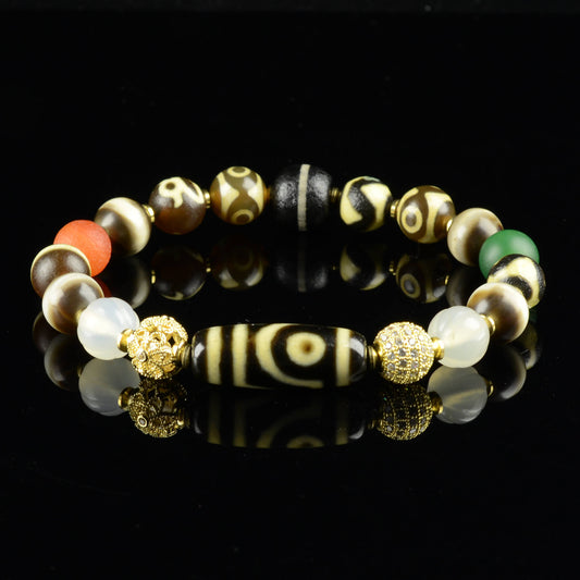 Vajra Two-Eyed Dzi Bead Bracelet — Harmony in Duality