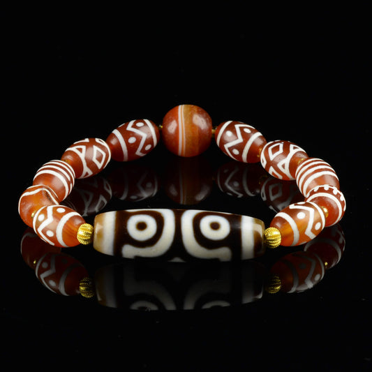 Vajra Three-Eyed Dzi Bracelet with Protective Canopy Pattern