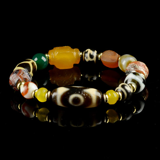 Vajra Lotus Three-Eyed Dzi Bracelet