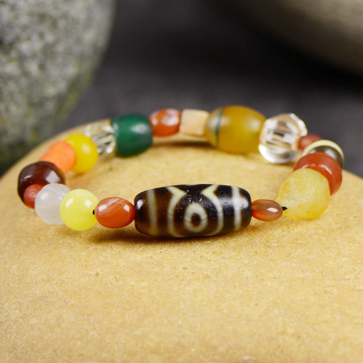 Vajra Lotus Three-Eyed Dzi Bracelet