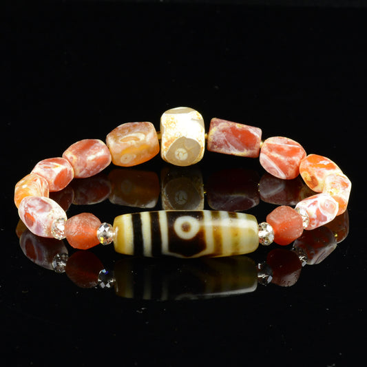 Vajra Treasure Canopy Three-Eyed Dzi Bracelet