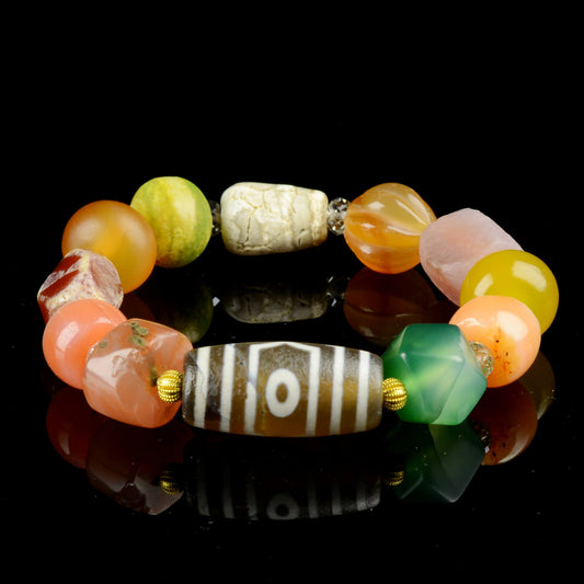 Vajra Treasure Canopy Three-Eyed Dzi Bracelet