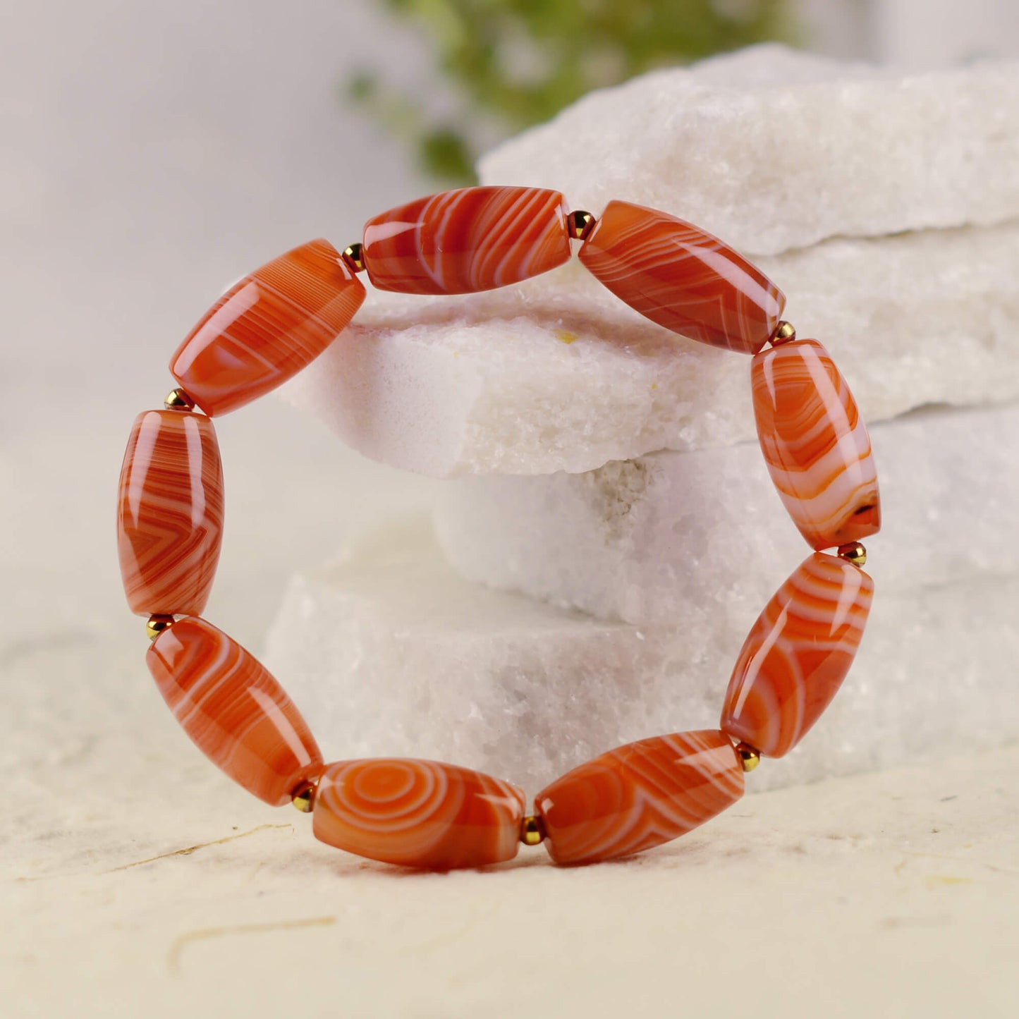 Vajra Salmon-Hued Striated Agate Bracelet