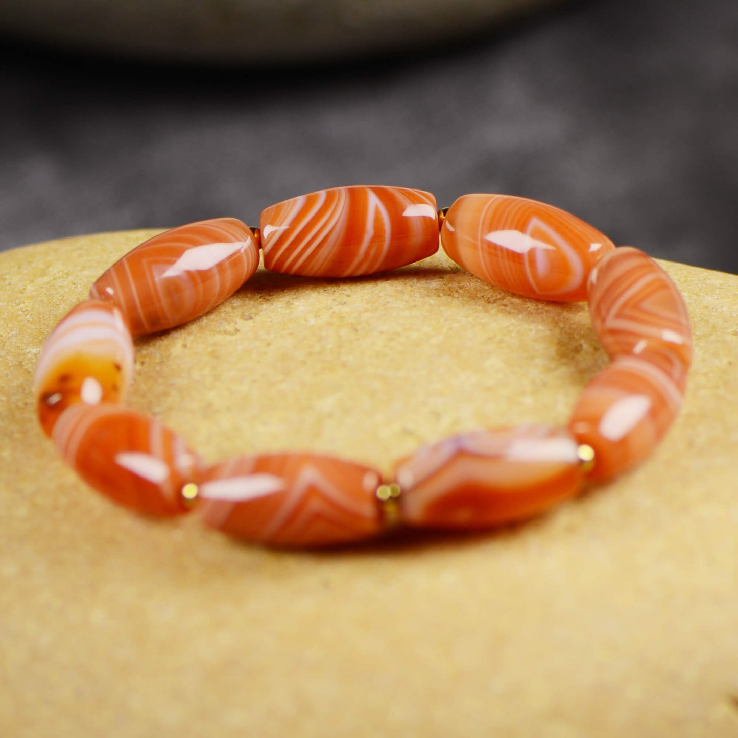Vajra Salmon-Hued Striated Agate Bracelet