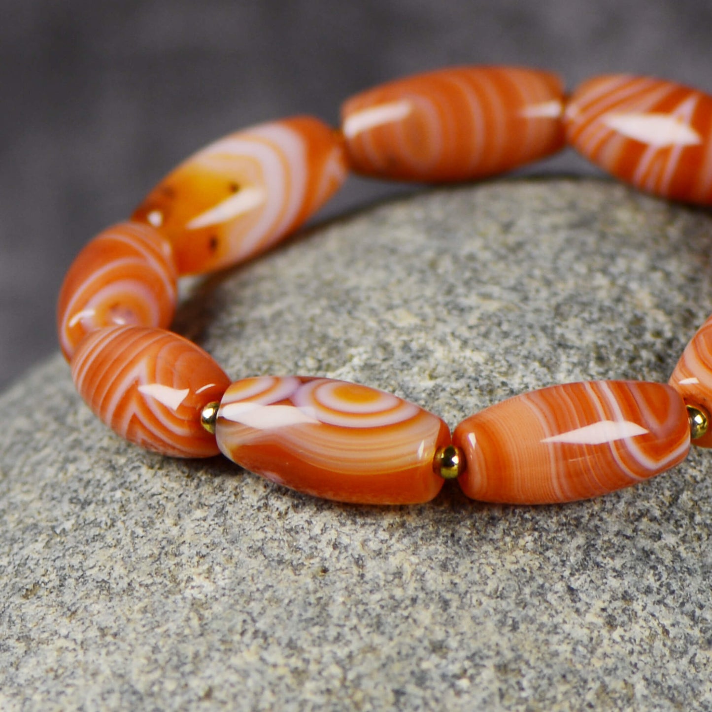 Vajra Salmon-Hued Striated Agate Bracelet