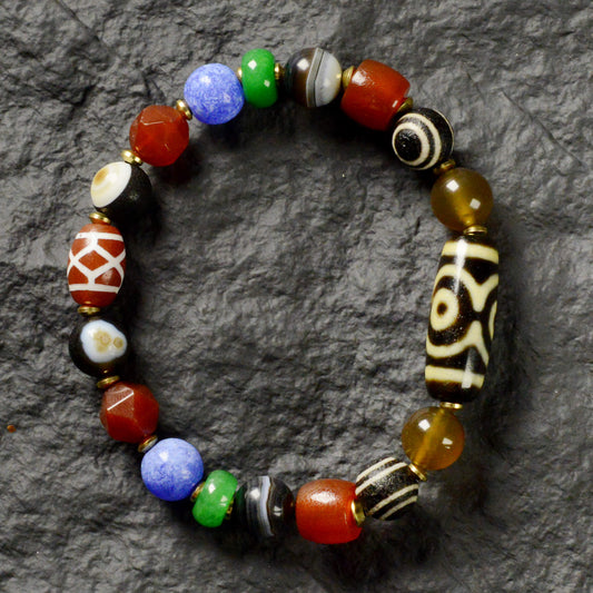 Vajra Lotus Three-Eyed Dzi Bead Bracelet