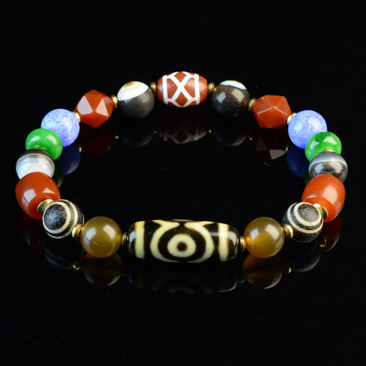 Vajra Lotus Three-Eyed Dzi Bead Bracelet