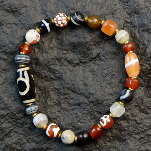 Vajra Single-Eyed Heaven and Earth Dzi Bead Multigem Bracelet