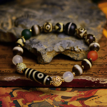 Vajra Two-Eyed Dzi Bead Bracelet — Harmony in Duality