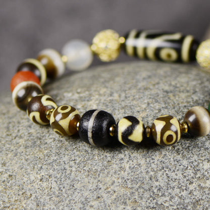 Vajra Two-Eyed Dzi Bead Bracelet — Harmony in Duality