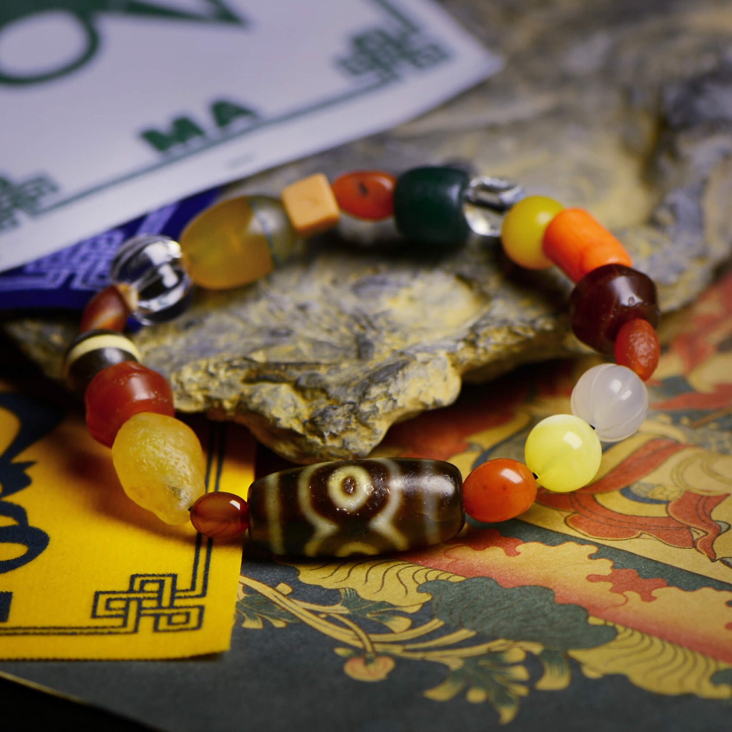 Vajra Lotus Three-Eyed Dzi Bracelet