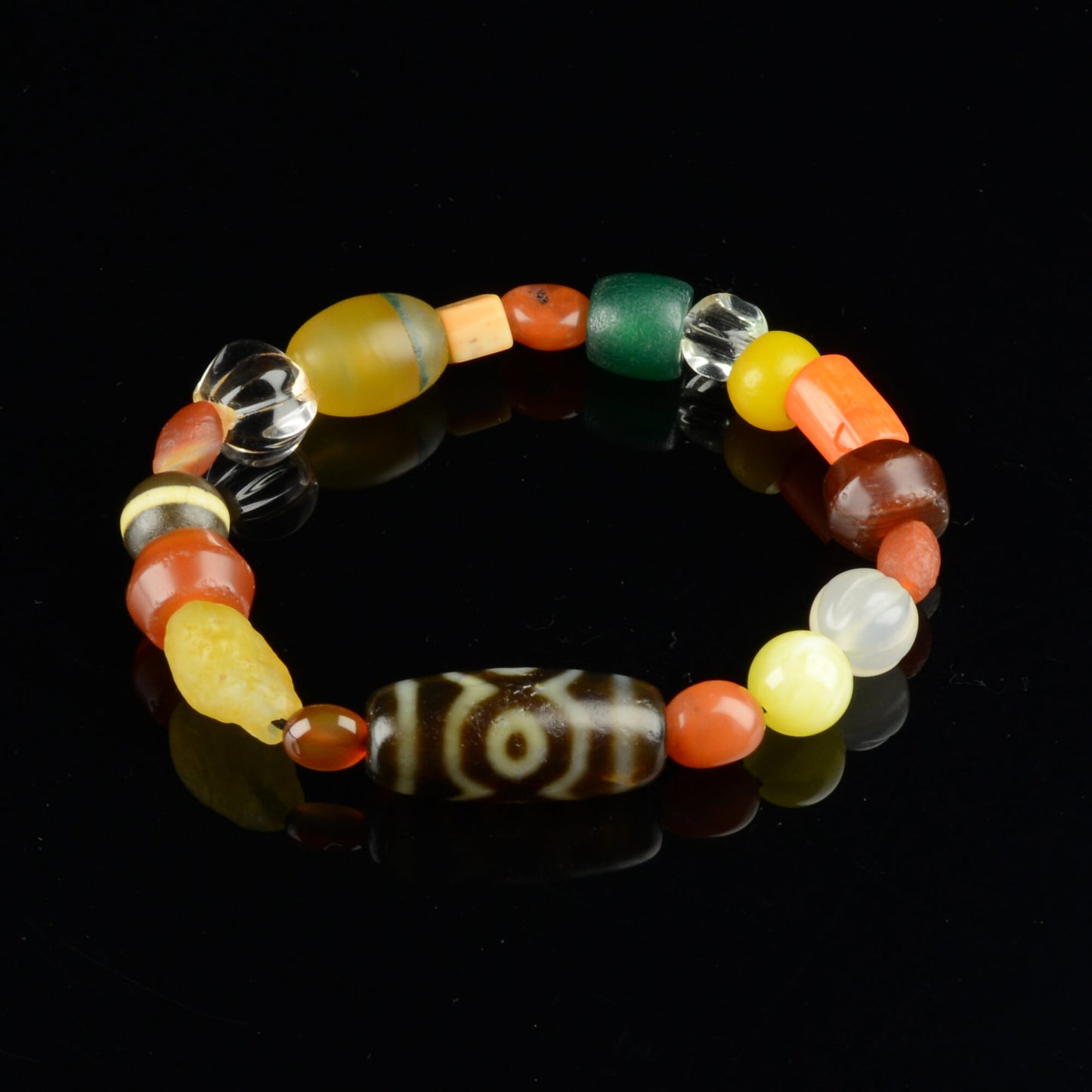 Vajra Lotus Three-Eyed Dzi Bracelet