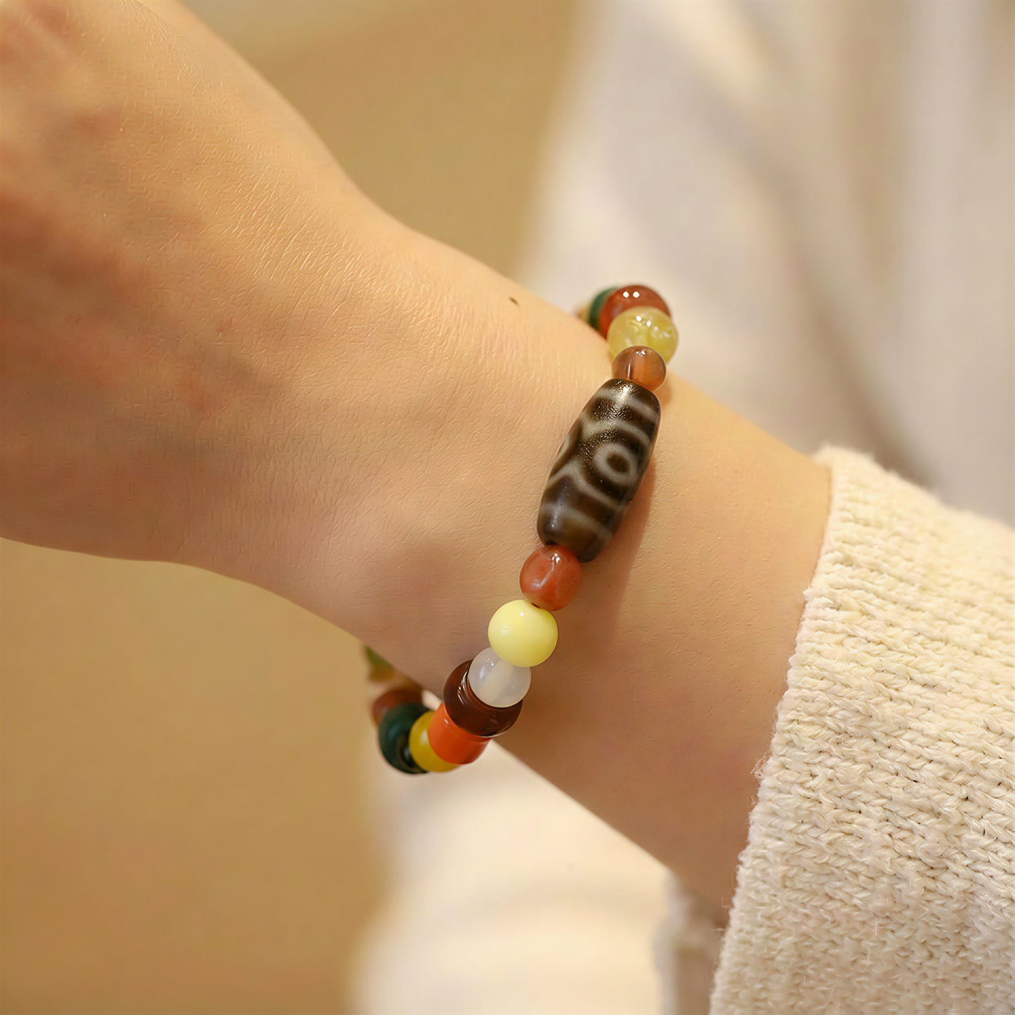 Vajra Lotus Three-Eyed Dzi Bracelet