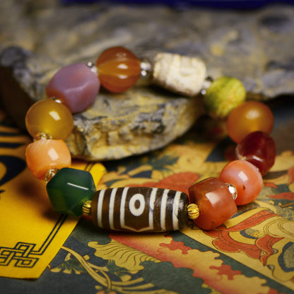 Vajra Treasure Canopy Three-Eyed Dzi Bracelet
