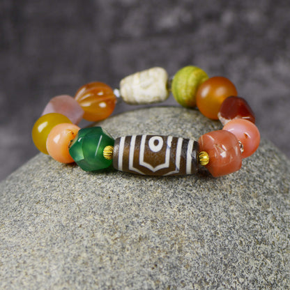 Vajra Treasure Canopy Three-Eyed Dzi Bracelet