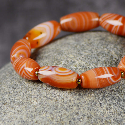 Vajra Salmon-Hued Striated Agate Bracelet