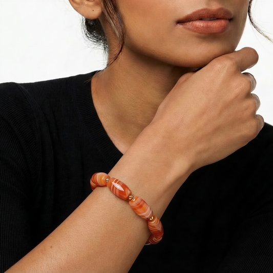 Vajra Salmon-Hued Striated Agate Bracelet