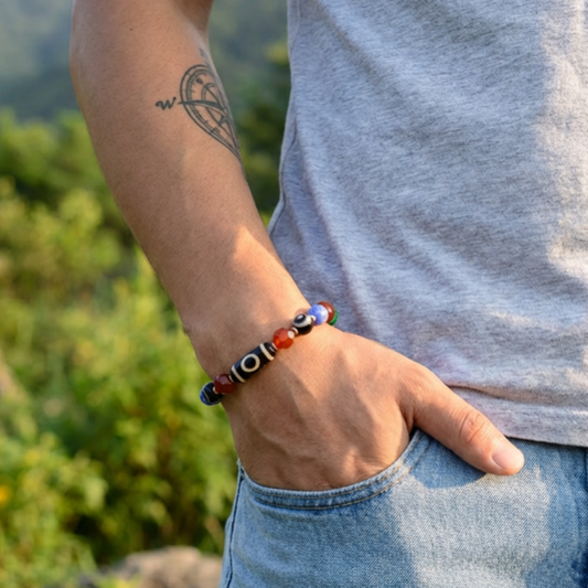 Vajra Single-Eye Cosmic Dzi Agate Bracelet