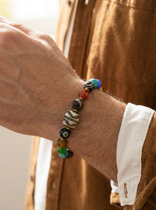 Vajra Dralo Tiger Tooth Dzi Bracelet