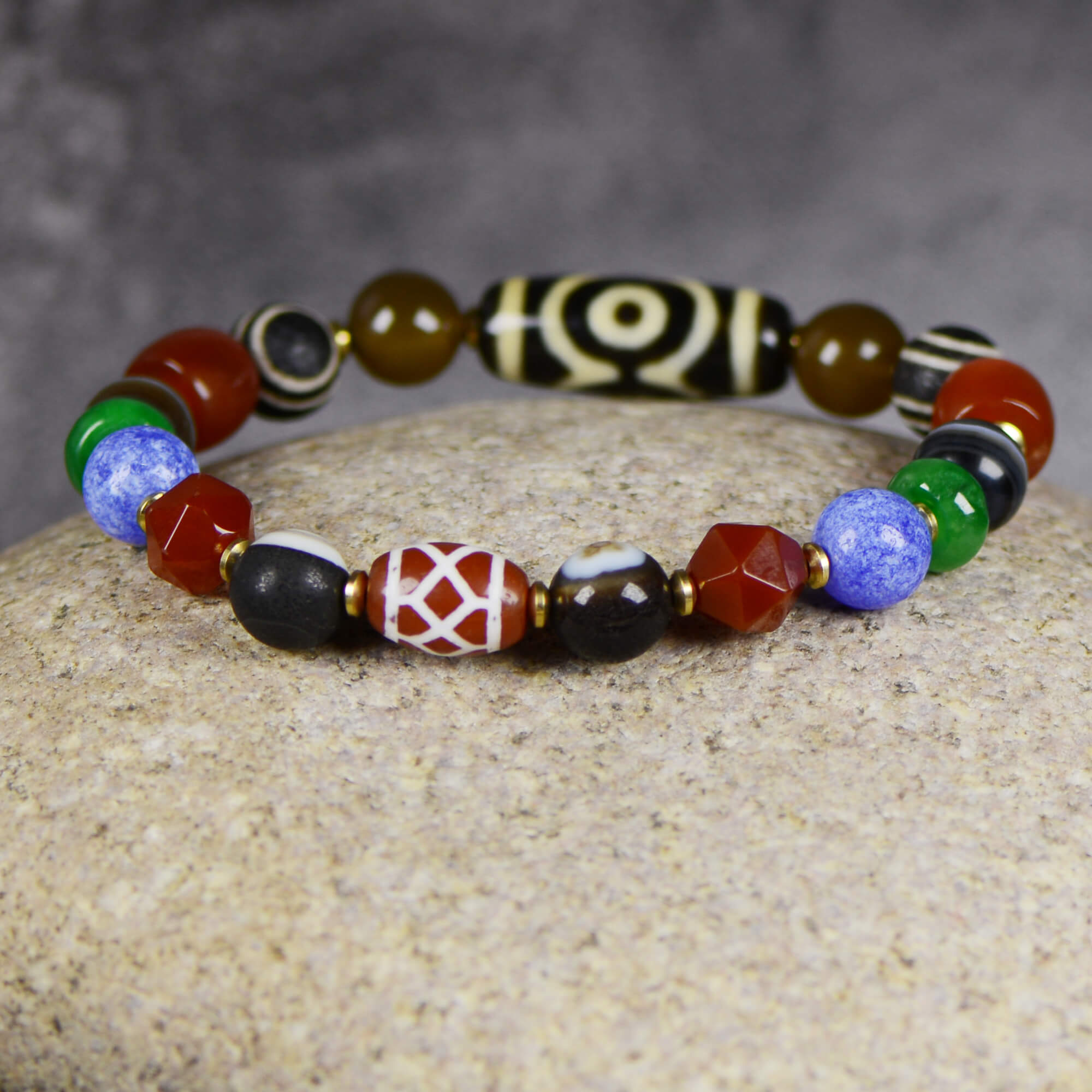 Lotus Three-Eyed Dzi Bead Bracelet