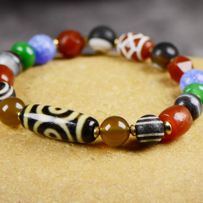 Vajra Lotus Three-Eyed Dzi Bead Bracelet