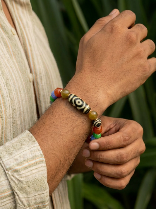 Vajra Lotus Three-Eyed Dzi Bead Bracelet