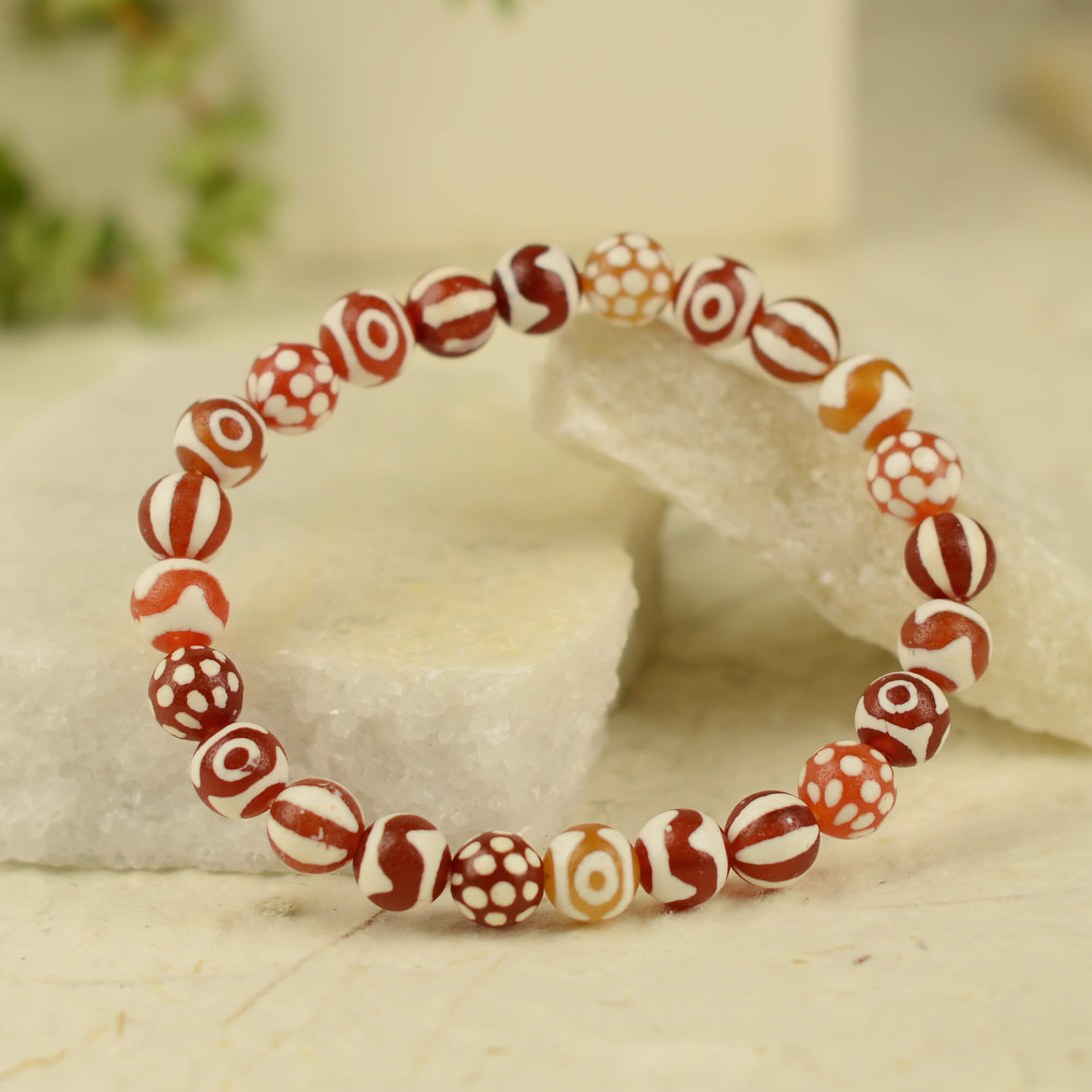 Red and White Pyu Beads Bracelet