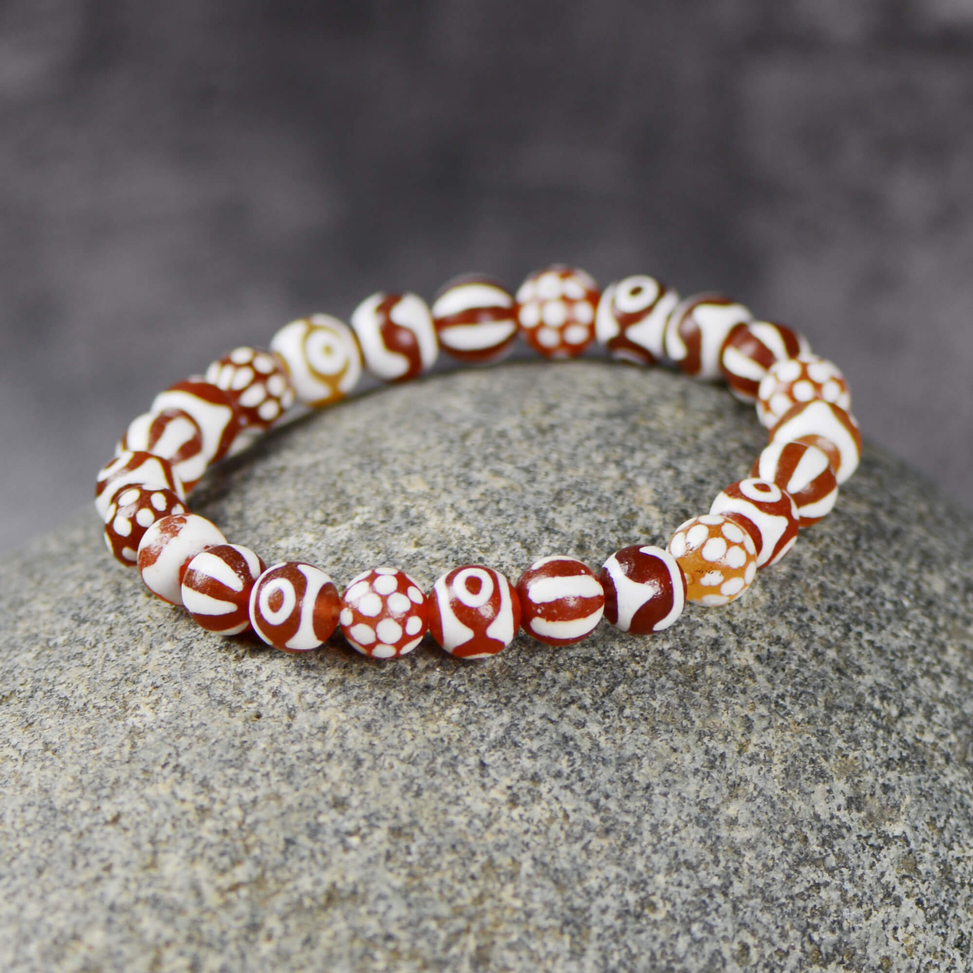 Red and White Pyu Beads Bracelet