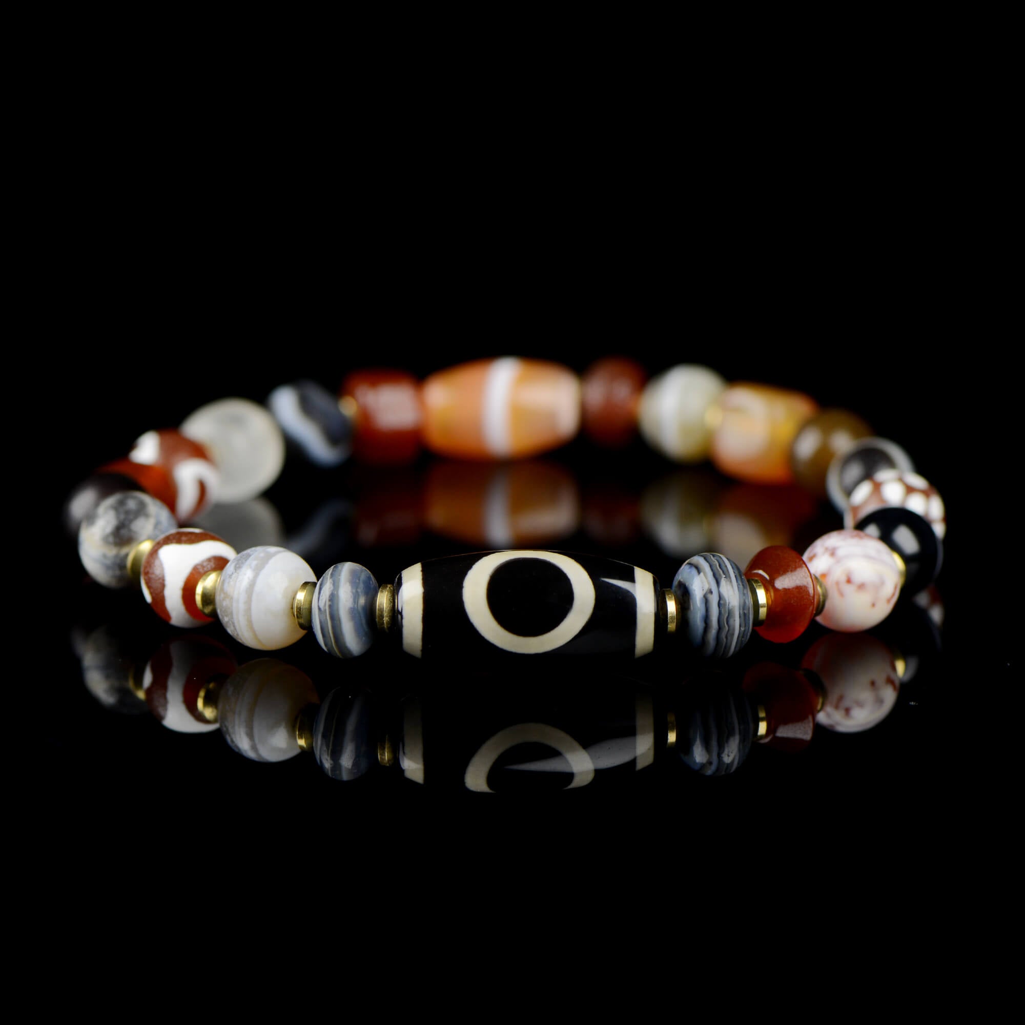 Single-Eyed Heaven and Earth Dzi Bead Multigem Bracelet