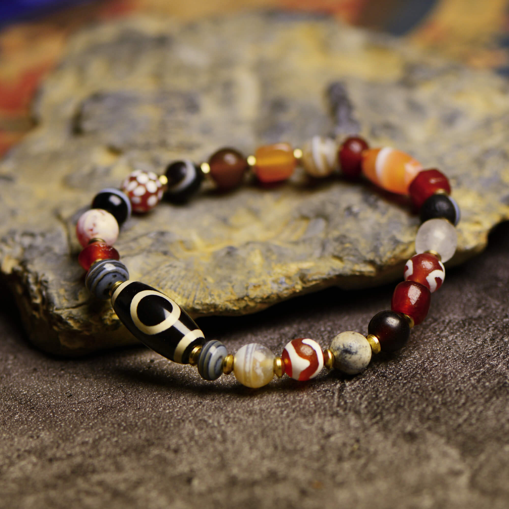 Single-Eyed Heaven and Earth Dzi Bead Multigem Bracelet