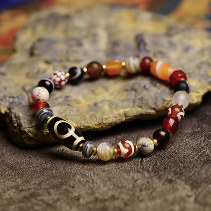 Vajra Single-Eyed Heaven and Earth Dzi Bead Multigem Bracelet
